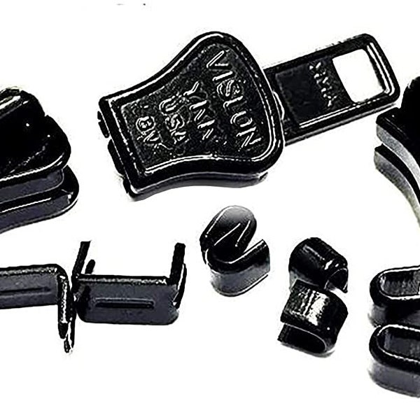 Kit de réparation de fermeture éclair - #8 glissières ykk noir vislon - 3 curseurs par paquet avec bouchons haut et bas inclus - fabriqué aux États-Unis