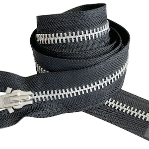 YKK #8 Aluminum Metal Heavy Duty Jacket Zippers for Sewing Coats Crafts Made in The United States Color Black - Length 4&quot; to 36&quot;