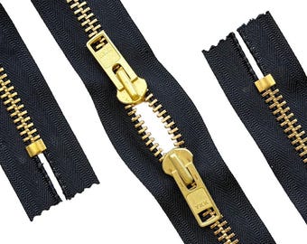 YKK #10 Brass with Head-to-Head Auto Pull (Automatic Lock Sliders) Both Ends Closed Heavy Duty Zipper (1 Piece) Choose Your Color and Length