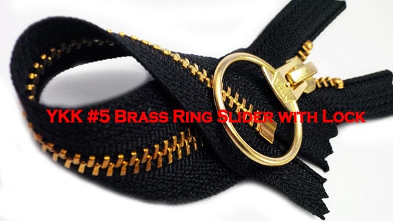 YKK #5 Brass Closed End Metal Zipper with Fancy Pull (Black -7")