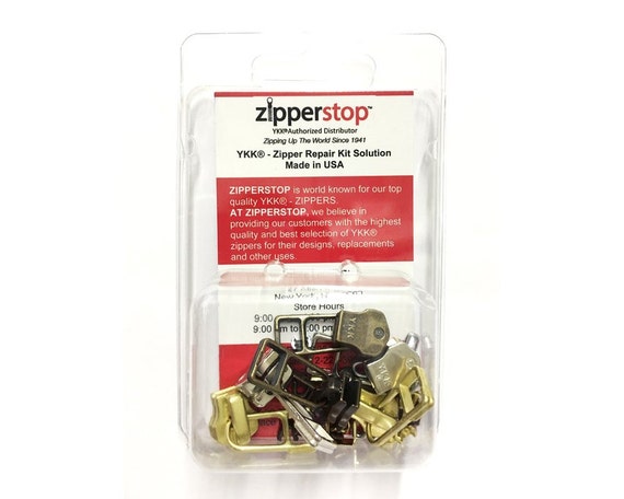 Zipper Repair Kit Solution YKK5 Assorted Metal Bell Pull Sliders With Top&  Bottom Stops 6 Pulls-2 Aluminum 2 Antique 2 Brass Sliders 