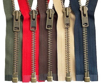 YKK #10 Antique Brass Metal Extra Heavy Duty Separating Coat Jacket Zippers Made in The United States Choose Colors - Length 5" to 36"