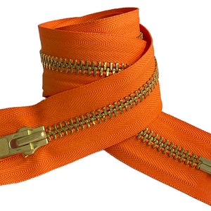 YKK 10 5 to 36 Golden Brass Metal Extra Heavy Duty Separating Coat Jacket Zippers Made in The United States Choose Colors Length 523w - Nectar Orange