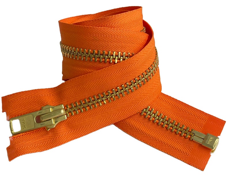 YKK 10 5 to 36 Golden Brass Metal Extra Heavy Duty Separating Coat Jacket Zippers Made in The United States Choose Colors Length 523w - Nectar Orange