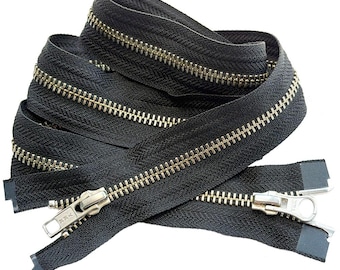 YKK #5 Nickel Metal Two-Way Auto Pull Separating, Open-End Zipper for Jackets or Coats - Color Black - Choose Length 4" to 36"