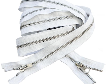 YKK #5 Aluminum Metal Two-Way Auto Pulls Separating, Open-End Zippers for Jackets or Coats - Choose Color and Length 49" to 72"