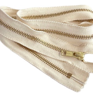 Dyeable Natural Tape YKK #5 Brass Metal Zipper Auto Lock Slider Closed End Made in The United States Available Length 4&quot; - 36&quot;