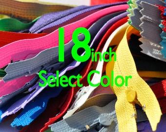 18 inch YKK Zippers Nylon Coil Skirt and Dress Closed Bottom - Each Color Ten Zippers - Select Color