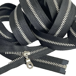 Lite Weight Zippers  YKK #3 Aluminum Coat Lining Metal Zipper with Donut Pull 6&quot; - 36 &quot;