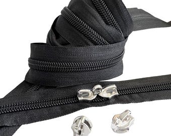 10 Nylon Coil Zipper Repair Kit, Black Continuous Zippers for Bags