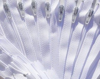 24" Wholesale YKK Zippers- Twelve 24 Inch White  Zippers YKK number 3 Skirt and Dress  Color 501 Closed End