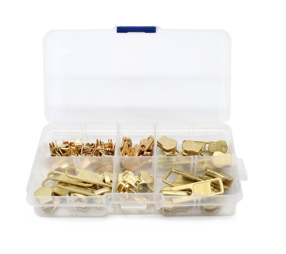 Zipper Repair Kit Solution Metal YKK® Assorted Brass Slider Easy Container  Storage Sets of Sliders 3, 4.5, 5, 10 Top Bottom Stops 