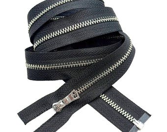 JN #3 Shiny Nickel Metal with Fancy Long Pull Separating, Open-End Light Weight Jacket Zipper Tape Color Black JN#580 - Choose Length