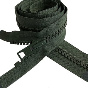 YKK 10 Large Molded Plastic Heavy Duty VISLON Separating Coat Jacket Zippers Made in The United States Choose Colors Length 5 to 36 Olive Green (#567)