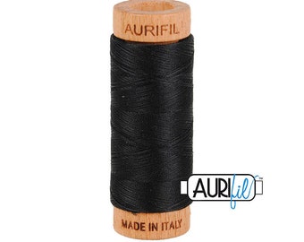 Aurifil 80wt Egyptian Cotton Thread, 300 Yards Small Wooden Spools Made in Italy -Choice of Colors Black, White or 1103 - 1158