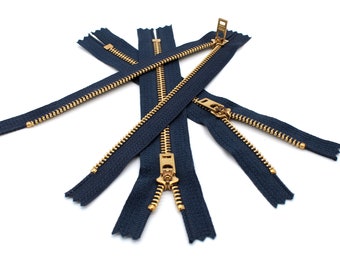 YKK #5 Brass Jeans Zippers ( 3 Pieces / Pack ) Color Navy or Red