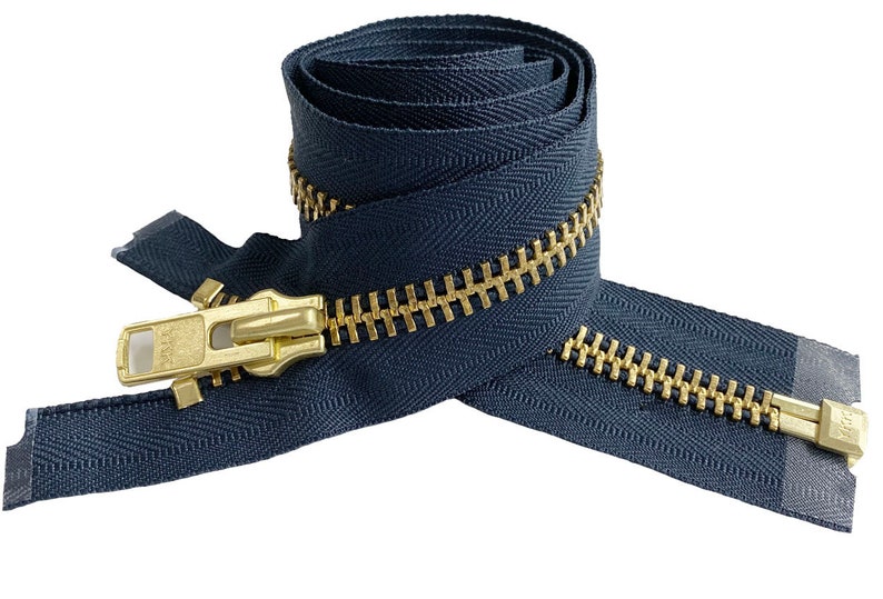 YKK 10 5 to 36 Golden Brass Metal Extra Heavy Duty Separating Coat Jacket Zippers Made in The United States Choose Colors Length 560 - Navy