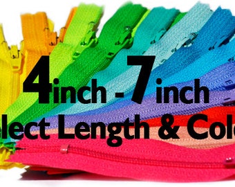 Wholesale Ykk Craft Zippers-4 inch to 7 inch YKK Zippers Nylon Coil Skirt  Closed Bottom - Each Color Ten Zippers -Select Length and Color