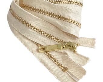 100 % Dyable Cotton Tape YKK #5 Brass Metal (Custom Fancy Zipper) Closed End Made in The United States -Available Length 4" - 36" and Slider