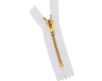 3" YKK Zipper- Five 3 " White ykk Pants Brass Zippers #4 1/2 with YKK locking slider - Closed Bottom~ZipperStop Wholesale  Distributor YKK®