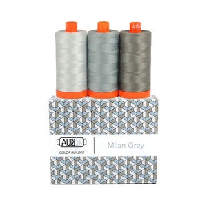 Aurifil Thread Kit - Milan Grey House Collection 3 LARGE SPOOLS COTTON 50WT (1422 yds each) Colors 2600, 2610, 5004 Made in Italy