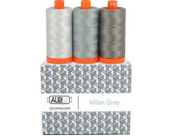 Aurifil Thread Kit - Milan Grey House Collection 3 LARGE SPOOLS COTTON 50WT (1422 yds each) Colors 2600, 2610, 5004 Made in Italy