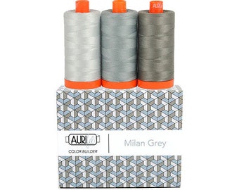 Aurifil Milan Grey Cotton Thread Set – 50wt, 1422 yds, 3 Spools