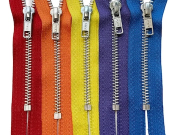 2pcs YKK #5 11" - 34" Aluminum Non-Separating, Closed-End Heavy Duty Metal Zipper Auto Pull for Sewing - Select Length and Color