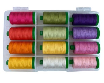 Aurifil Thread Designer Collection Full Bloom by Barbara Box Kit 12 LARGE SPOOLS COTTON 40WT (BP40FB12) 12 Colors 100% Cotton 1422 Yds Each