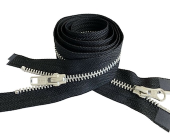 YKK #5 Aluminum Two-Way Jacket Zipper - 61-72" Black Separating Zipper
