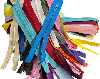 Aanbieding: 25 stuks YKK #3 36" gegoten plastic lichtgewicht eenrichtingsritsen voor jassen, deelbaar, open uiteinde - diverse 26 willekeurige kleuren