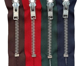 YKK #10 4" - 34" Aluminum Non-Separating, Closed-End Heavy Duty Metal Zipper Auto Pull (1 Zipper) for Sewing - Select Length and Color