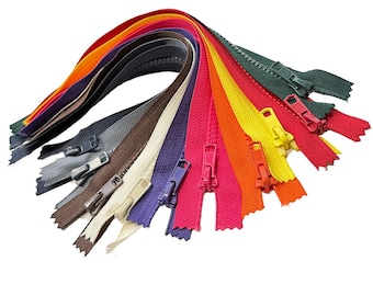 10PCS 10 Inch (25CM) JN #5 Plastic One-Way Non-Separating, Closed-End Auto Pull Zippers for Clothes, Handbags or Pocket - Choose Your Colors