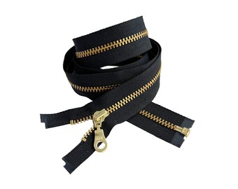 1pc YKK #3 Brass with Donut Pull Light Weight Metal Jacket Zipper Separating Made in The United States Color Black Available in 4" - 36"