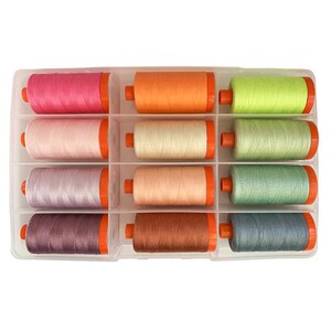Aurifil Designer Collection Neons & Neutrals by Tula Pink Thread Box Kit 12 LARGE SPOOLS COTTON 50WT 12 Colors Cotton 1422 Yds Each TP50EC12