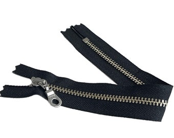 5pcs YKK Black Zipper – Nickel Silver Metal Teeth, Donut Pull, USA Made