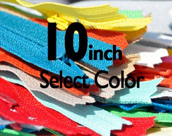 10 inch YKK Zippers Nylon Coil Skirt and Dress Closed Bottom - Each Color Ten Zippers - Select Color