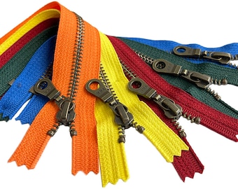 YKK #5 Antique Brass Metal Closed-end Zipper 5 Pcs – Donut Pull, 7" or 9"