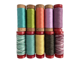 Aurifil Thread -Dream Flowers Collection 10 SMALL SPOOLS Cotton 80wt 1231, 1148, 2220, 2515 Wool 12wt 8006, 8007, 8088, 8130, 8553, 8865