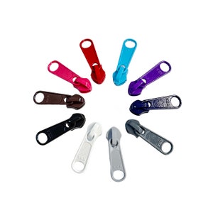 YKK #5 Bobina di nylon Tiranti lunghi Cerniera per borse Cursori/tiretti sciolti per borse e progetti di bricolage - Confezione da 10 pezzi in 10 colori assortiti (W)