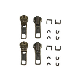 YKK ジッパー修理キット アンティーク真鍮製メタルスライダー＆ストッパー 32個 画像 5