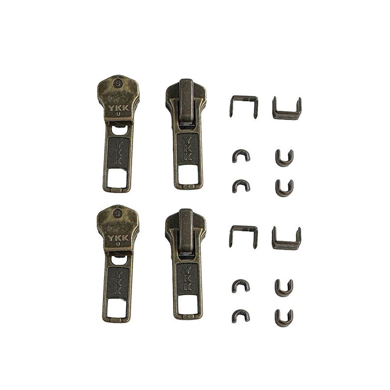 YKK ジッパー修理キット アンティーク真鍮製メタルスライダー＆ストッパー 32個 画像 5