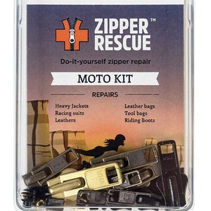 K&ouml;nnte beinhalten: Zipper Rescue Moto Kit zur Selbstreparatur von Rei&szlig;verschl&uuml;ssen. Das Paket enth&auml;lt verschiedene Rei&szlig;verschluss-Ersatzteile f&uuml;r schwere Jacken, Rennanz&uuml;ge, Ledertaschen und Reitstiefel. Hergestellt in den USA.