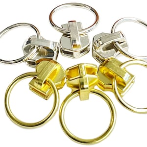 YKK #5 Cramper Ring Pull Zipper Slider - goudmessing of aluminium
