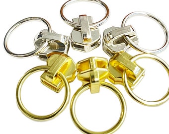 YKK #5 Cramper Ring Pull Zipper Slider - Golden Brass or Aluminum