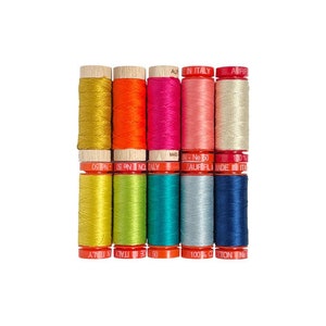 Aurifil Thread Kit - Ravel by e bond Designer Collections 10 SMALL SPOOLS 100% COTTON 3xFloss, 1x 12wt, 6x50wt - Assorted Colors (EBRC10)