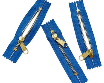 3pcs YKK #5 6" Brass Coverall Metal Zipper with Long Pull (Non-Lock Slider) Both End Closed for Jacket Pockets or Bags