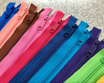 15 Handbag Zippers  - 7 inch to 14 inch  - Long Pull - YKK - Assorted Colors
