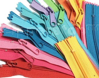 YKK 14" Handbag Zippers, Assorted Colors with Extra-Long Pull (10/Pack)