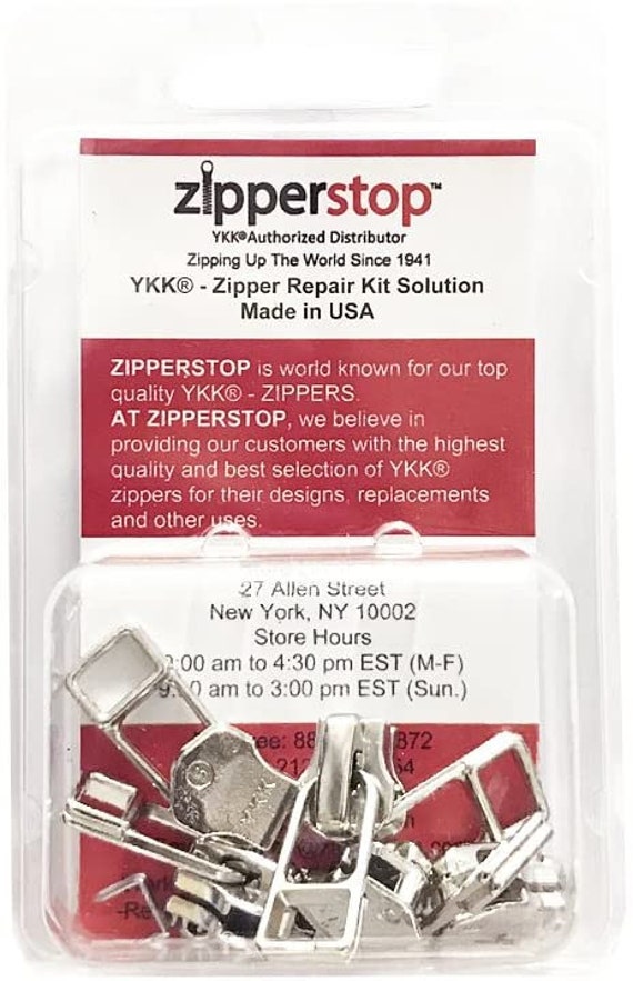 Zipperstop Wholesale - Zipper Repair Kit Solution YKK #5 Assorted Metal Bell Pull Sliders with Top-Bottom Stoppers Made in USA in Clamshell Box W